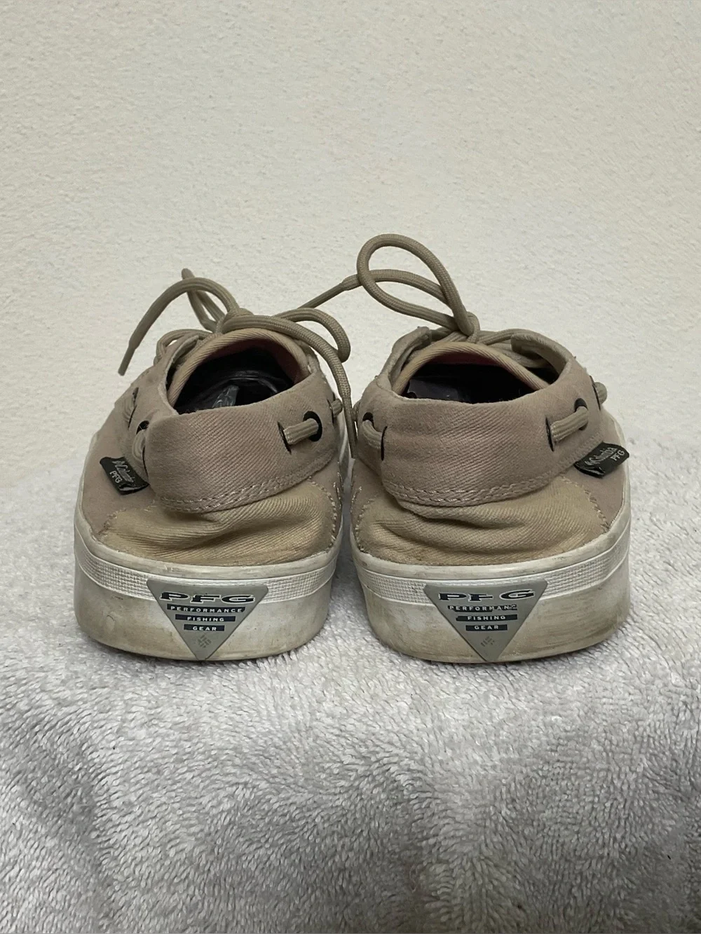 Columbia PFG Slackwater Tan Canvas Boat Shoes Size 9.5 Men's Preppy Laces
